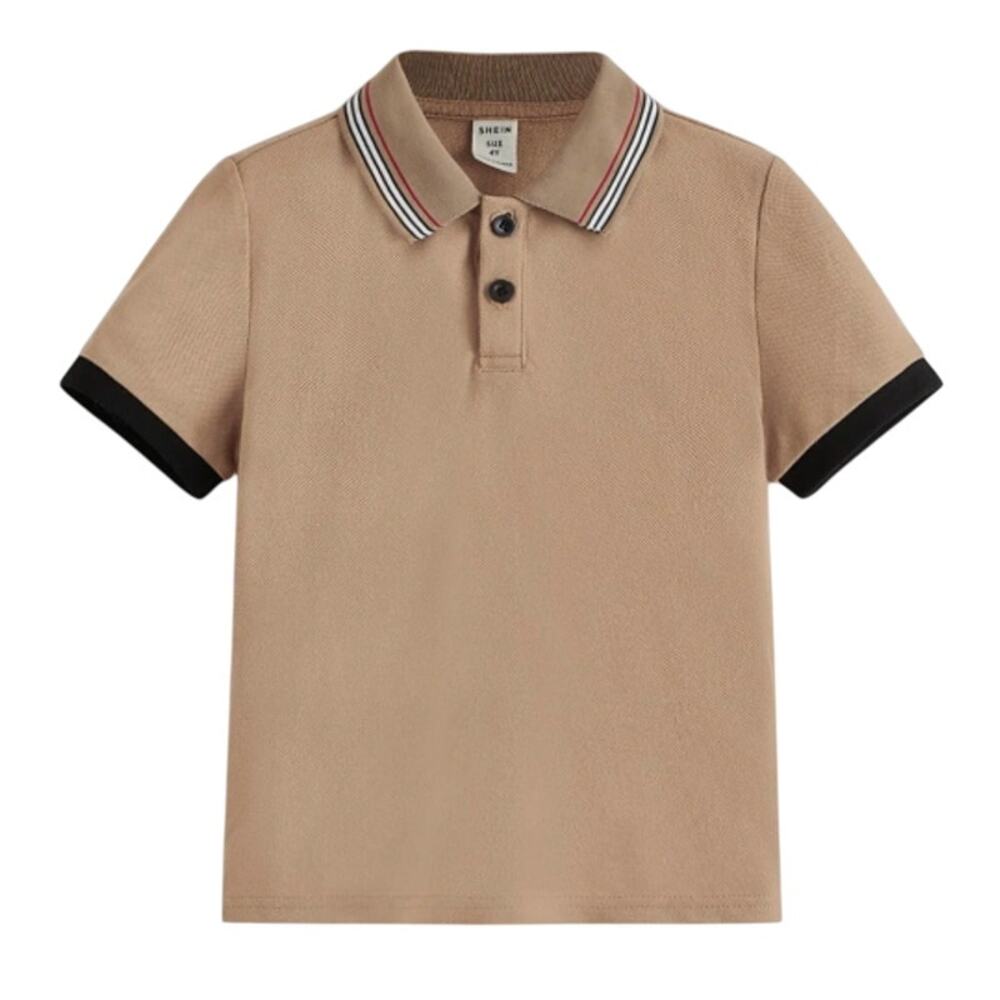 Boys Casual Knit Collared Short Sleeve Polo Shirt in Brown, Size 3-4Y